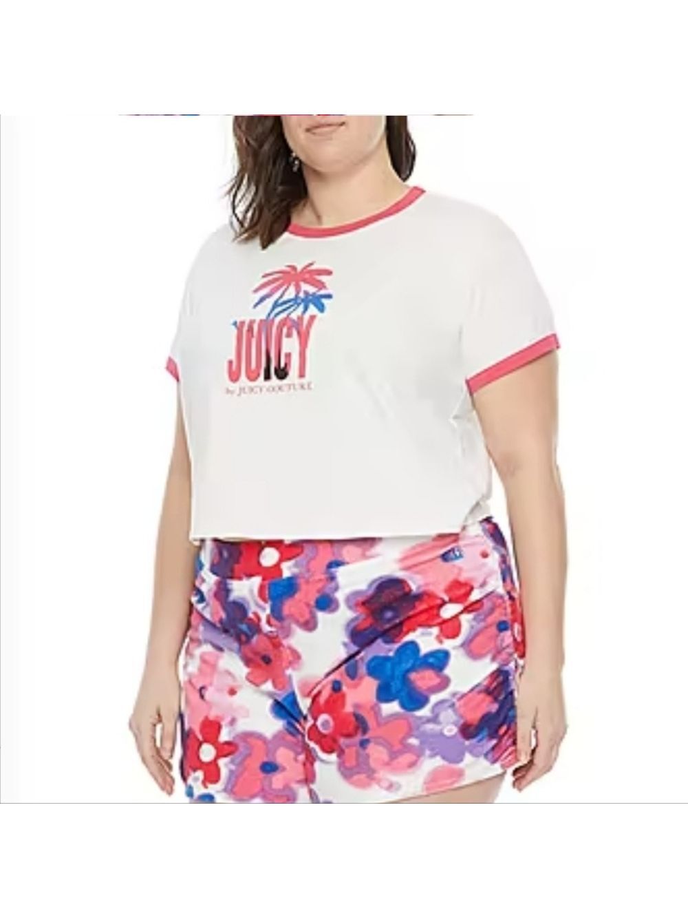 JUICY COUTURE WOMEN'S PLUS RINGER CREW NECK SHORT SLEEVE T-SHIRT 2X 3X